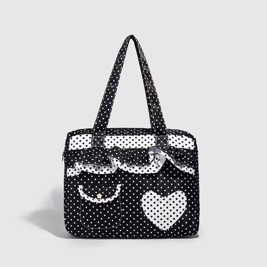ドット模様ラブキャンバスバッグ