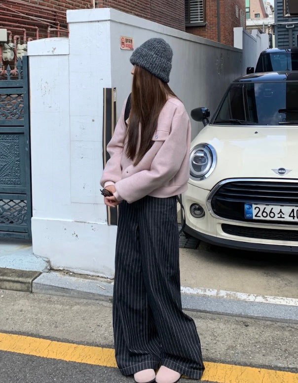 ピンククロップドウールジャケット