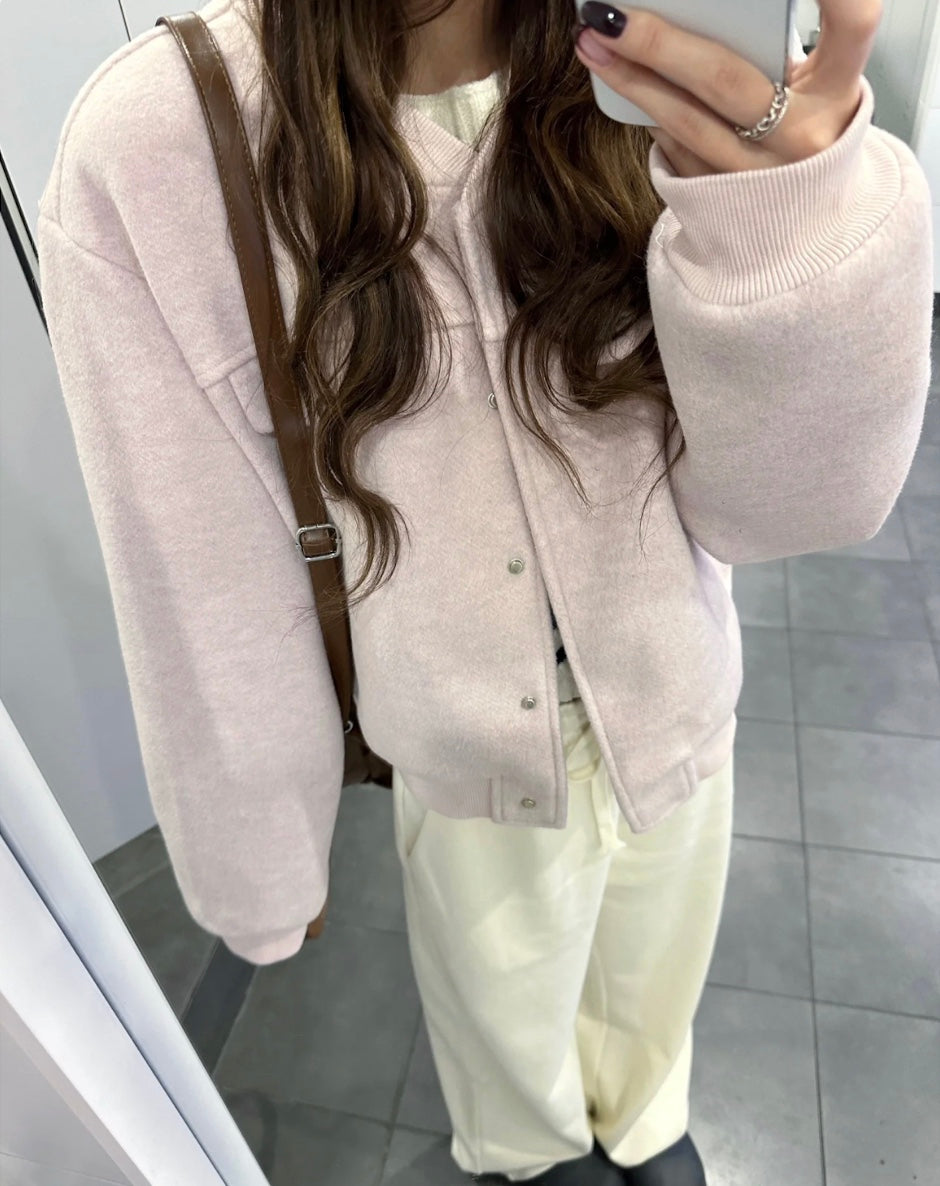 ピンククロップドウールジャケット