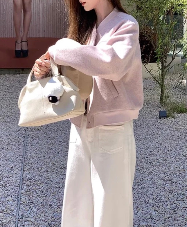 ピンククロップドウールジャケット