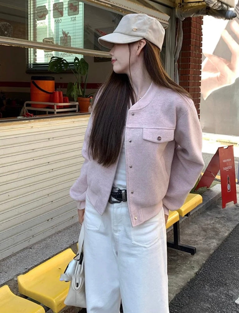 ピンククロップドウールジャケット