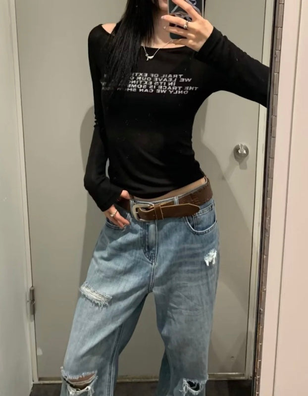 Y2Kロゴオフショルフィットトップス
