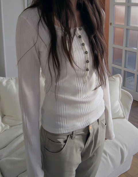 ヴィンテージリブボタントップス