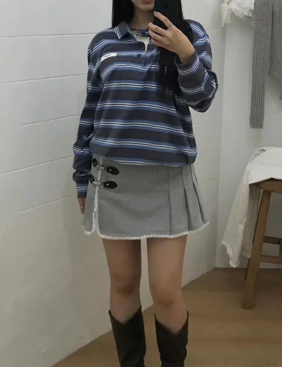カジュアルストライプポロトップス
