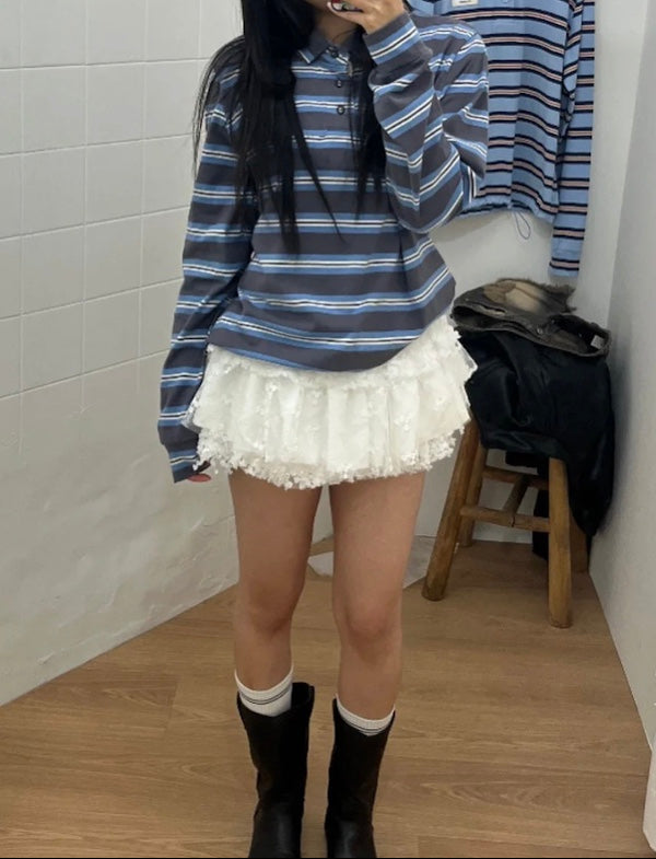 カジュアルストライプポロトップス
