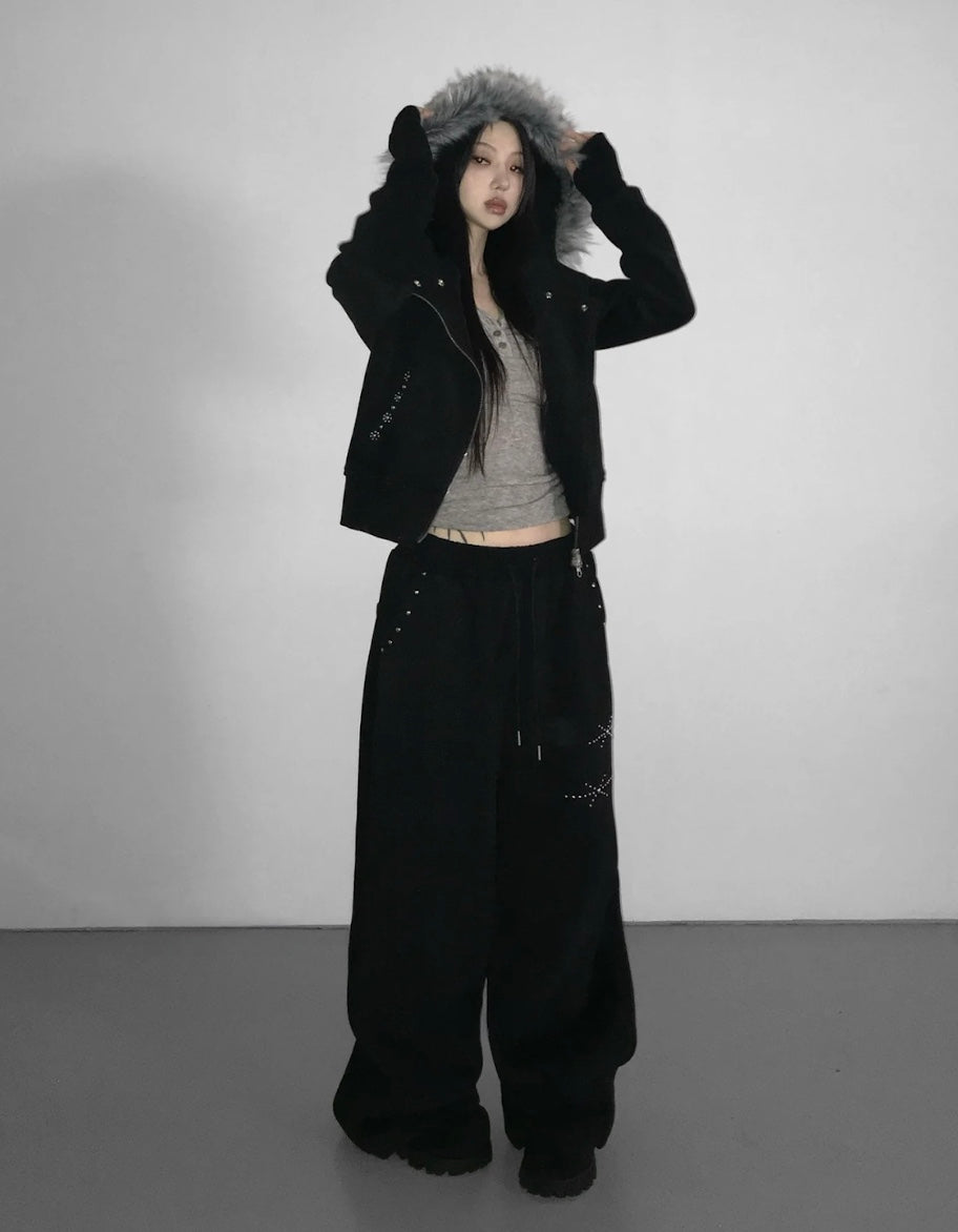 Y2Kスタッズワイドスウェットパンツ
