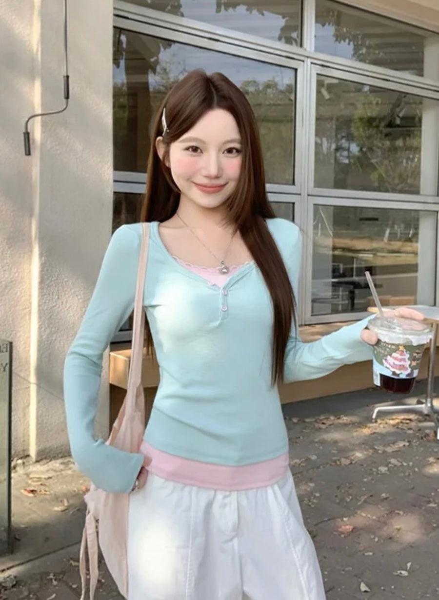 ミントピンクレイヤードカットソー