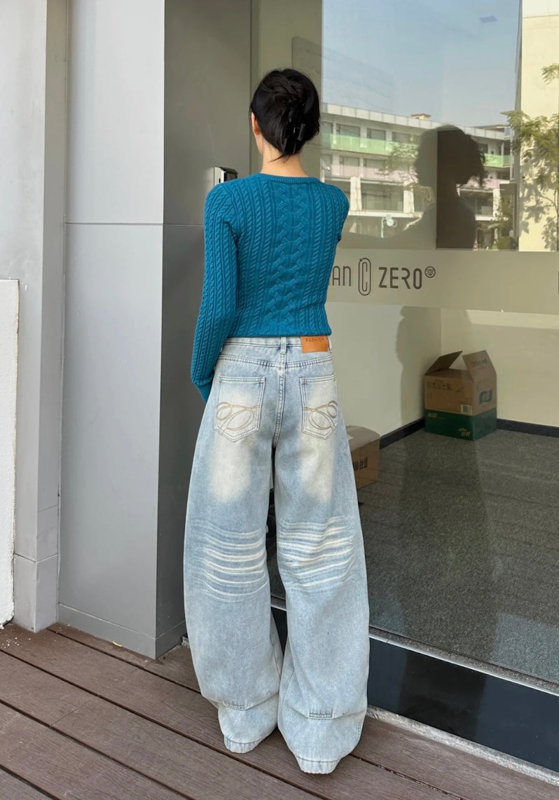 ヴィンテージワイドレッグドレープデニムパンツ