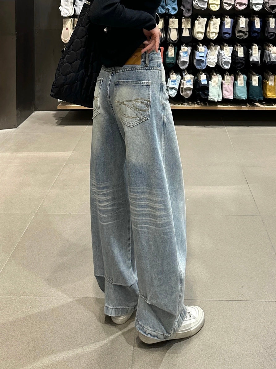 ヴィンテージワイドレッグドレープデニムパンツ