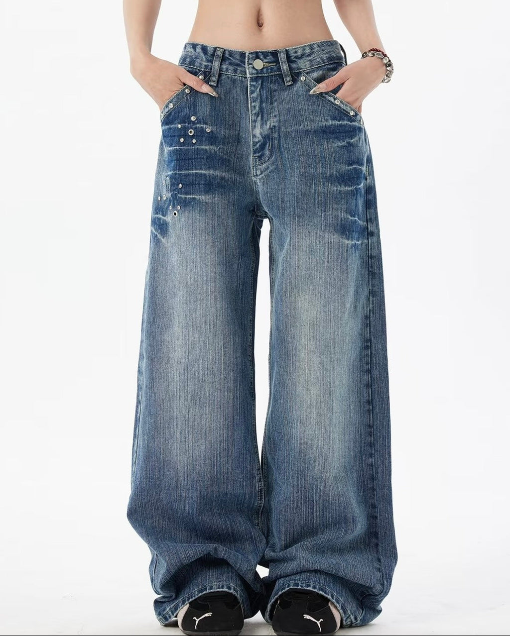 ヴィンテージスタッズワイドロングジーンズ