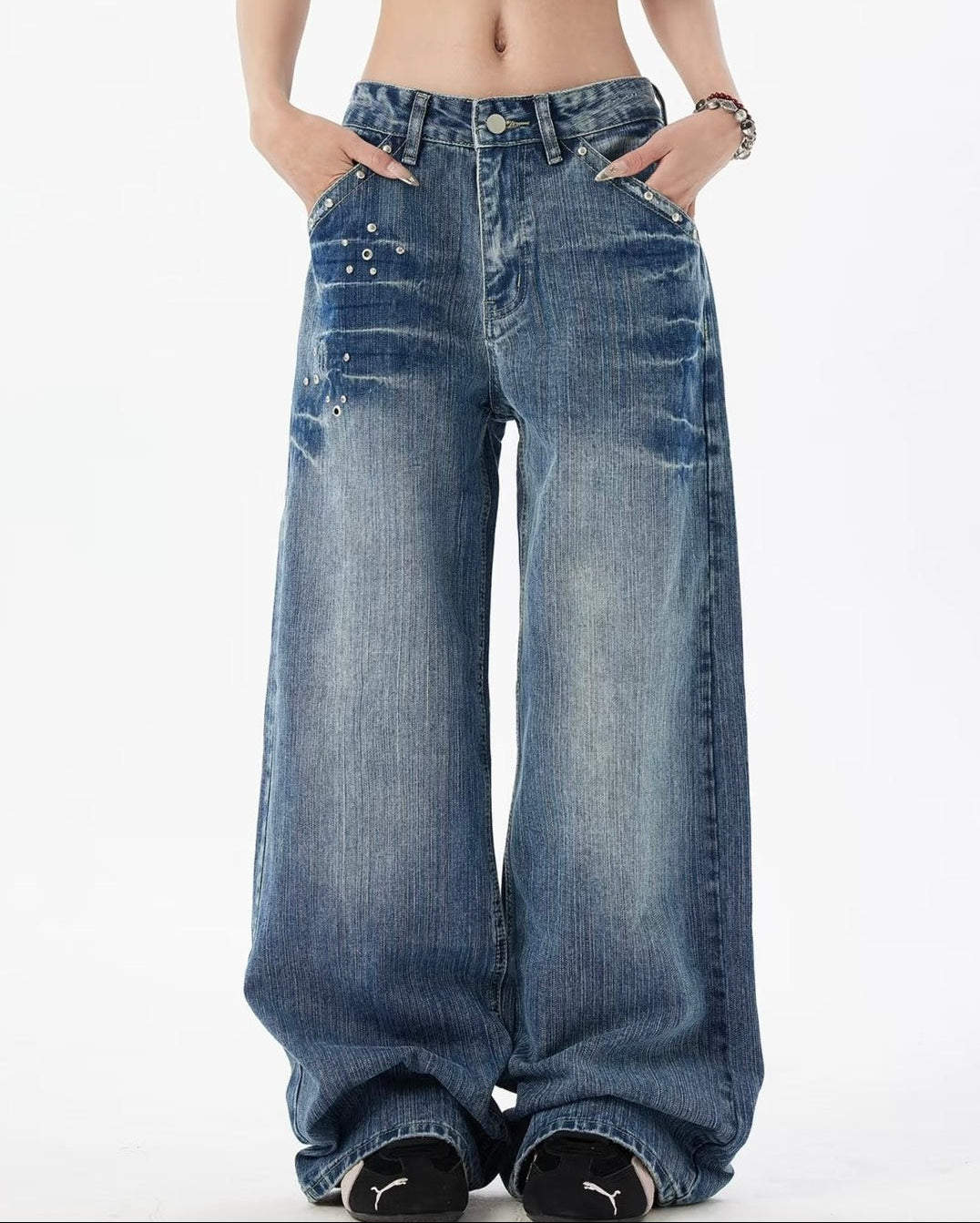 ヴィンテージスタッズワイドロングジーンズ