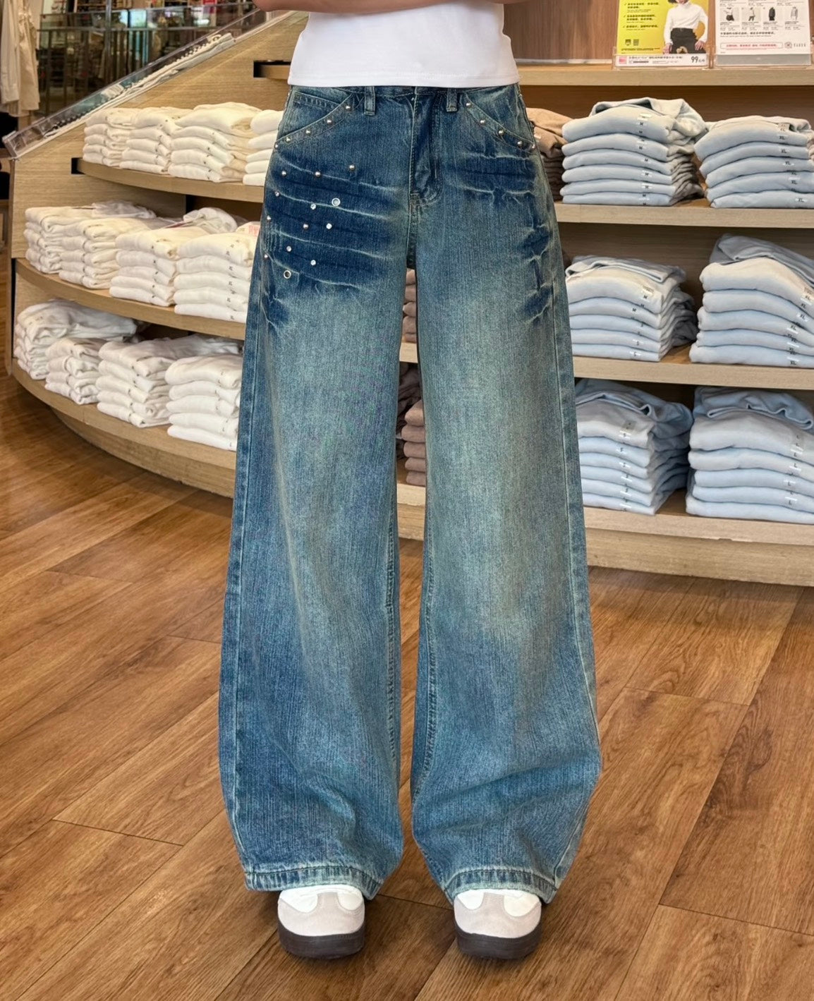 ヴィンテージスタッズワイドロングジーンズ