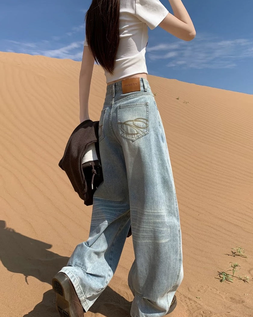 ヴィンテージワイドレッグドレープデニムパンツ