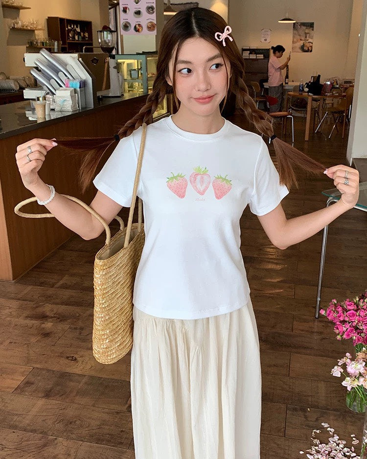 ストロベリーホワイトスリムショートトップ