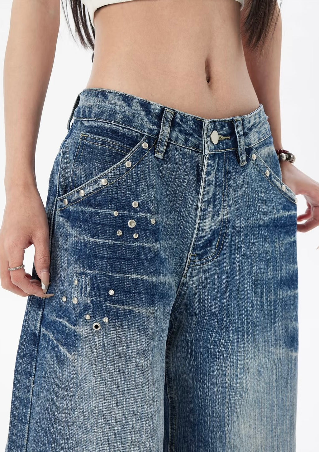 ヴィンテージスタッズワイドロングジーンズ