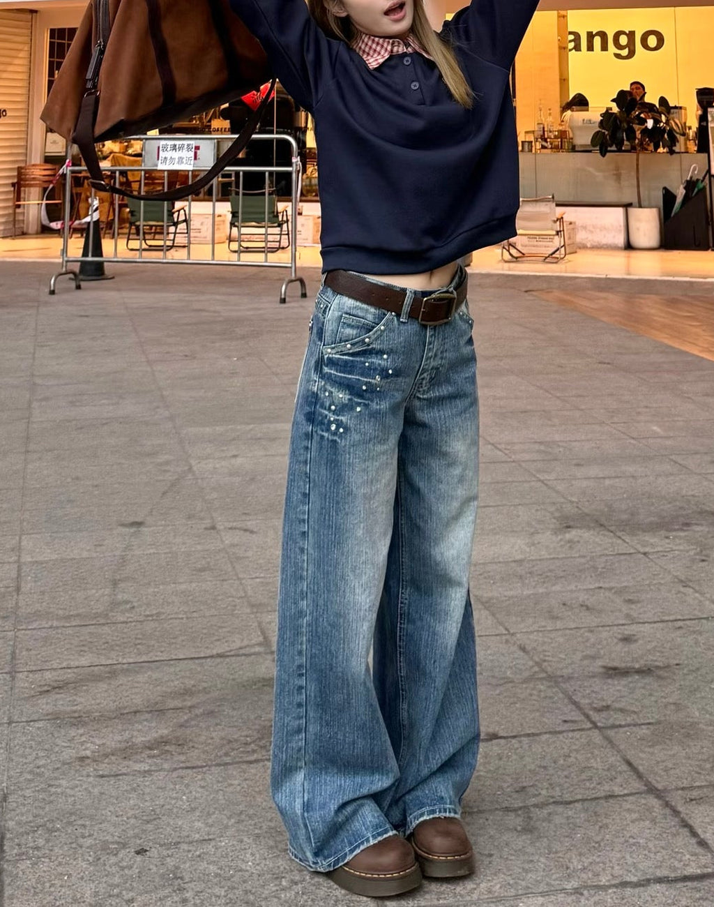 ヴィンテージスタッズワイドロングジーンズ