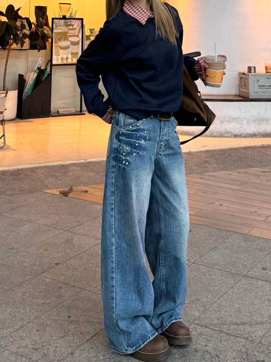 ヴィンテージスタッズワイドロングジーンズ