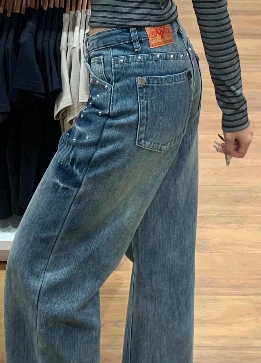 ヴィンテージスタッズワイドロングジーンズ