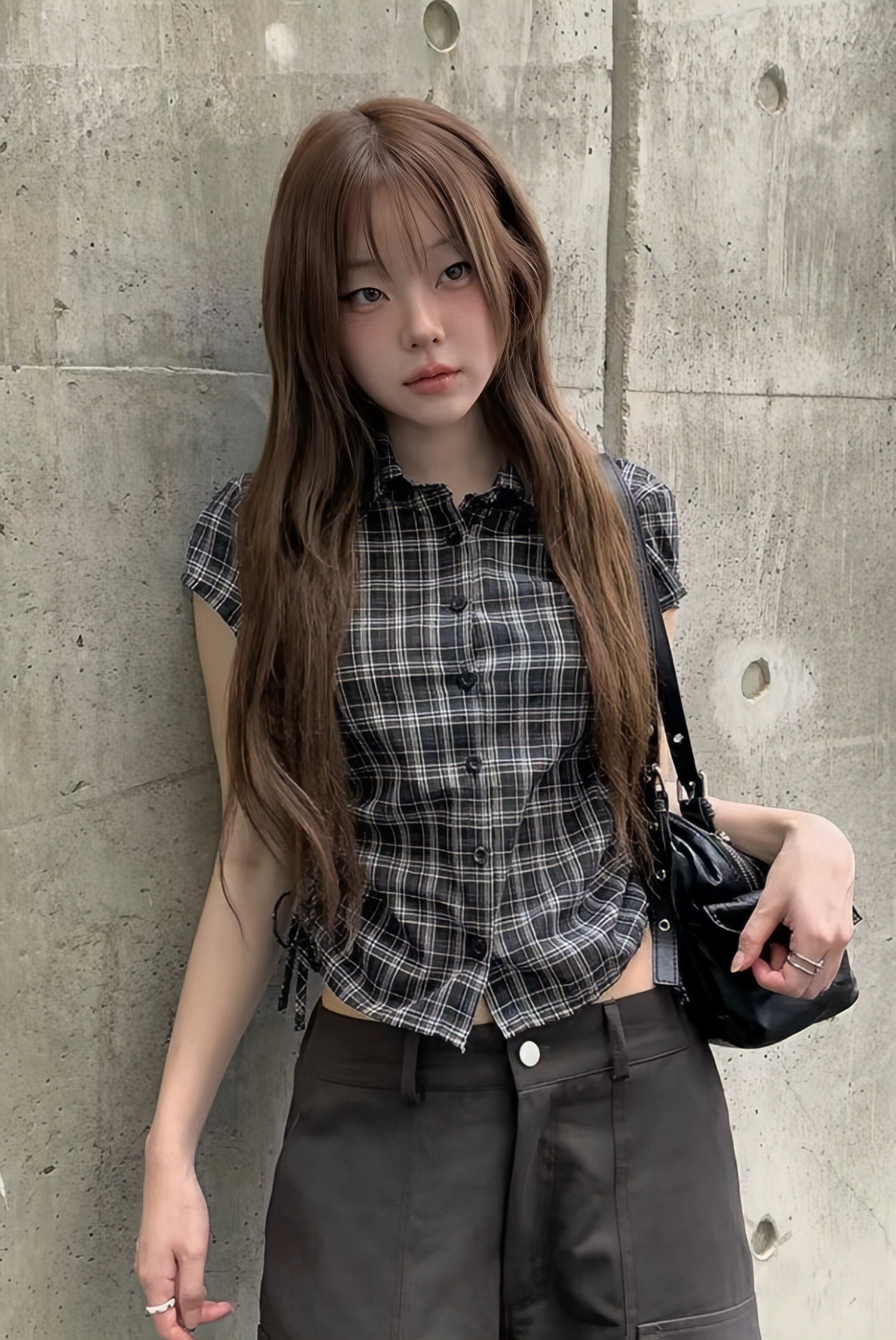 ドロースリムチェックシャツ