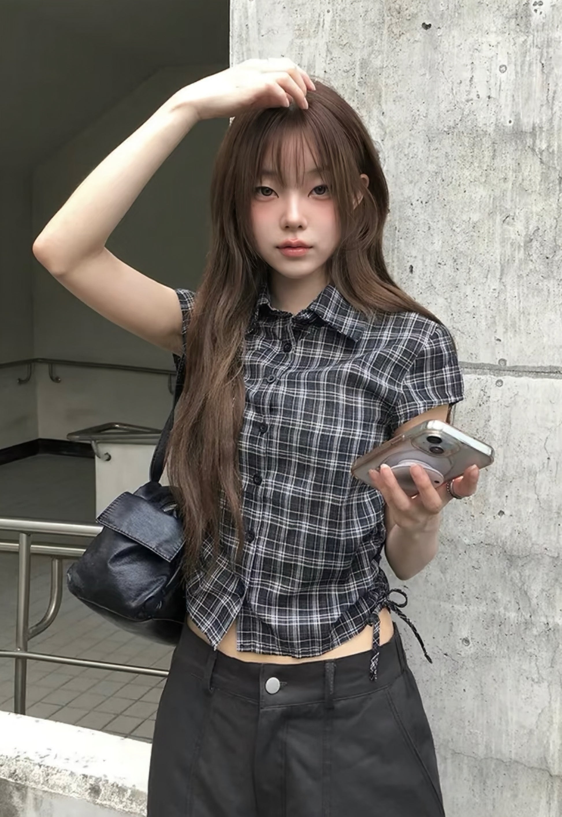 ドロースリムチェックシャツ