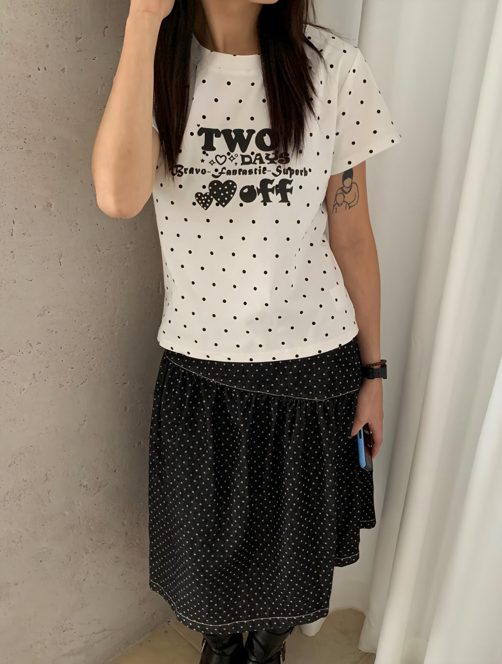 ハートドットクロップドTシャツ