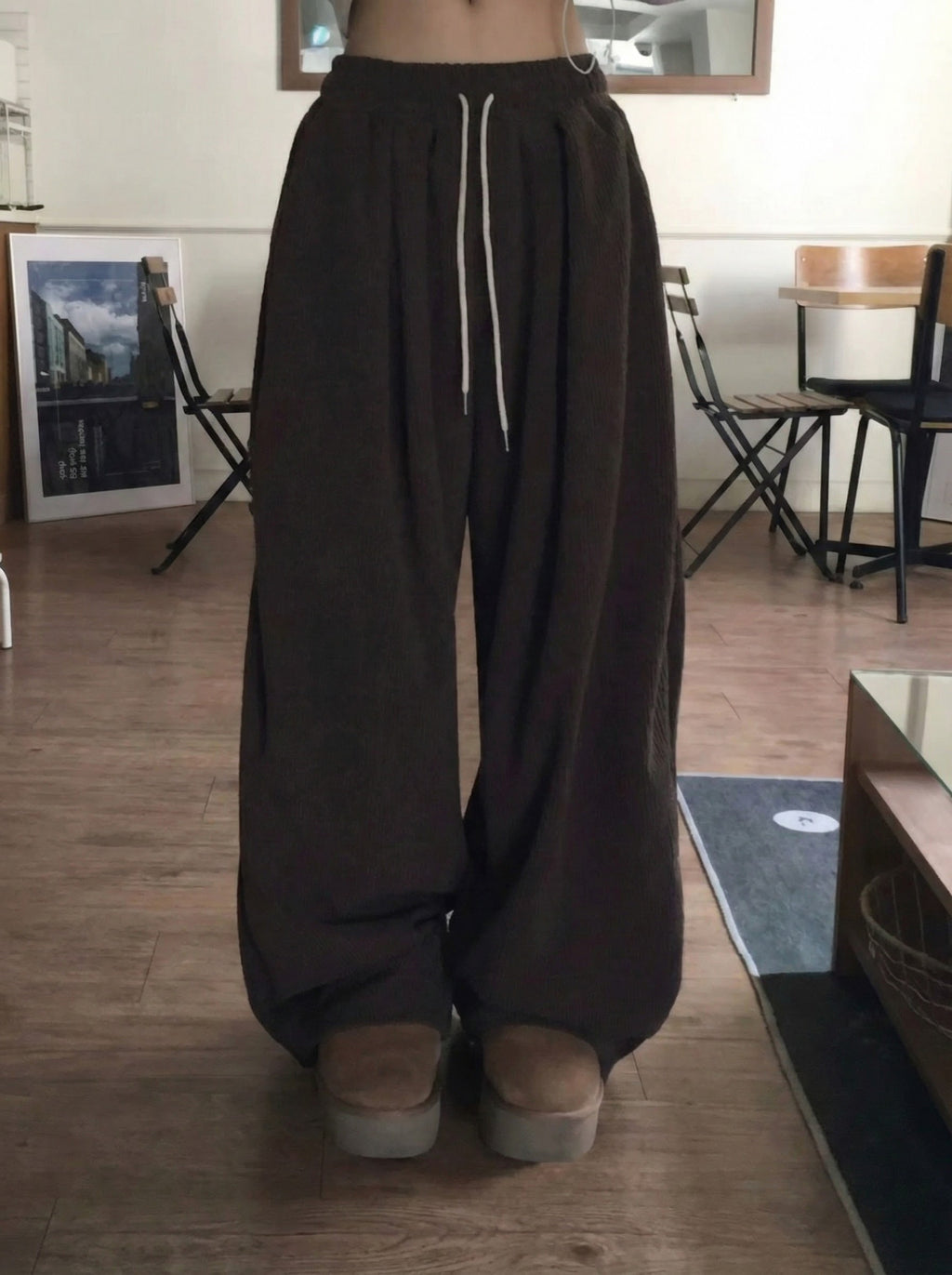 コーデュロイワイドレッグパンツ