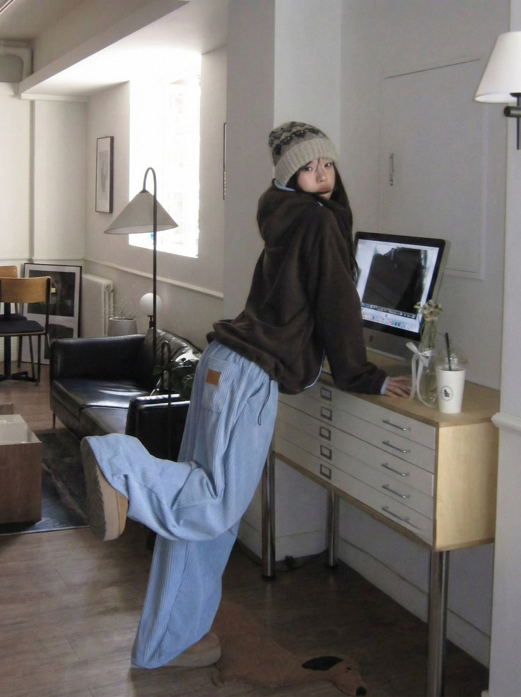 コーデュロイワイドレッグパンツ