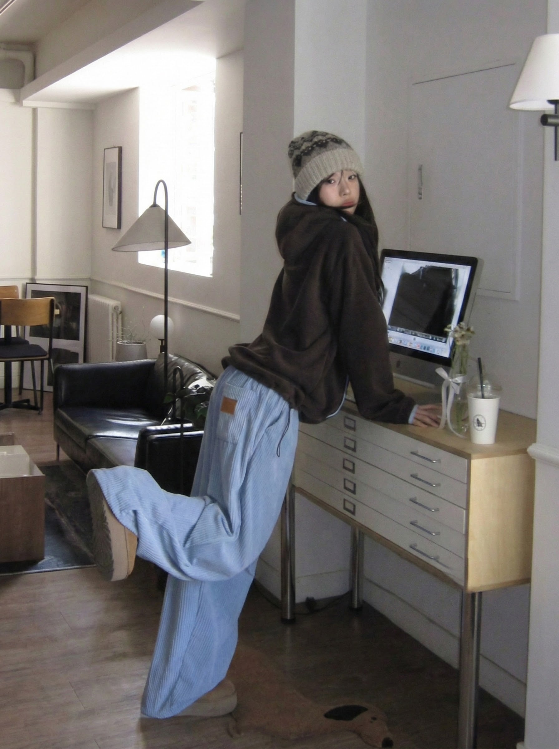 コーデュロイワイドレッグパンツ