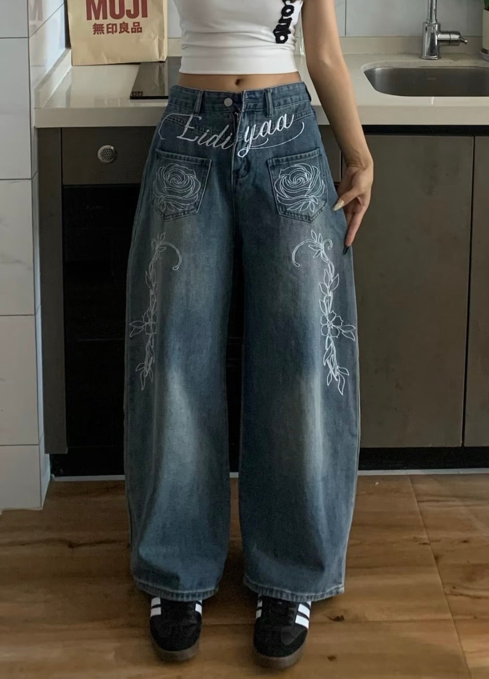 ローズレターデニムパンツ