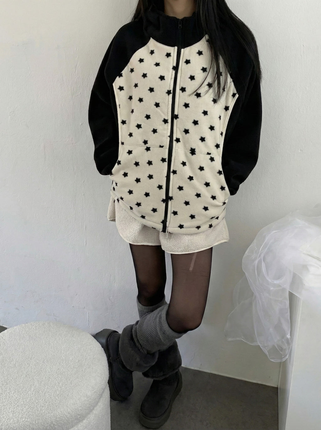 スターフード付きジップスウェット