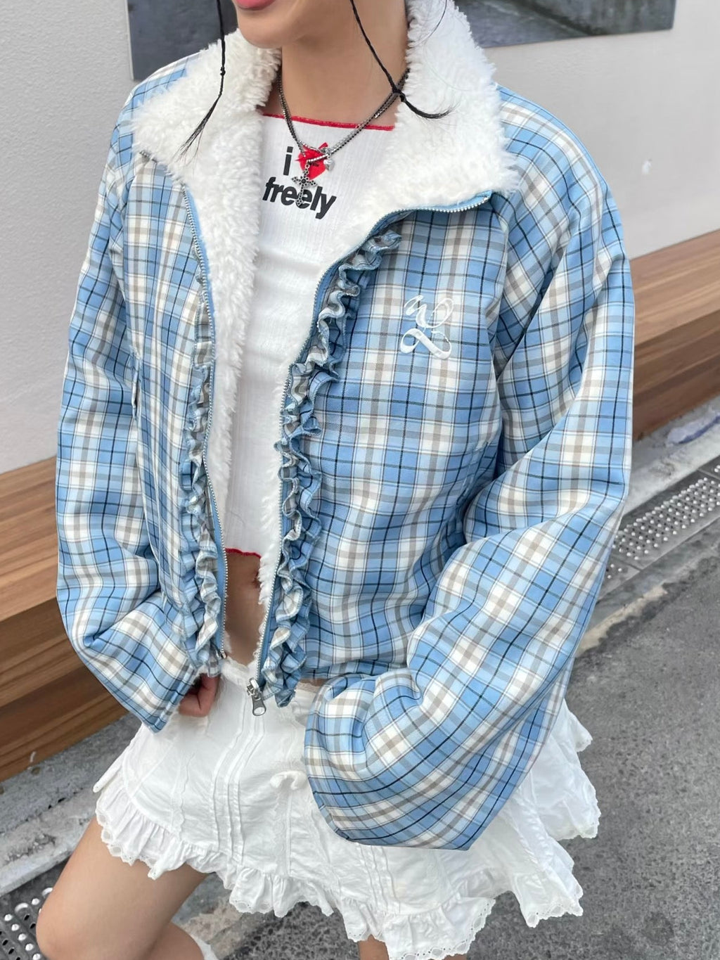 アメリカンフリルチェックリバーシブルジャケット