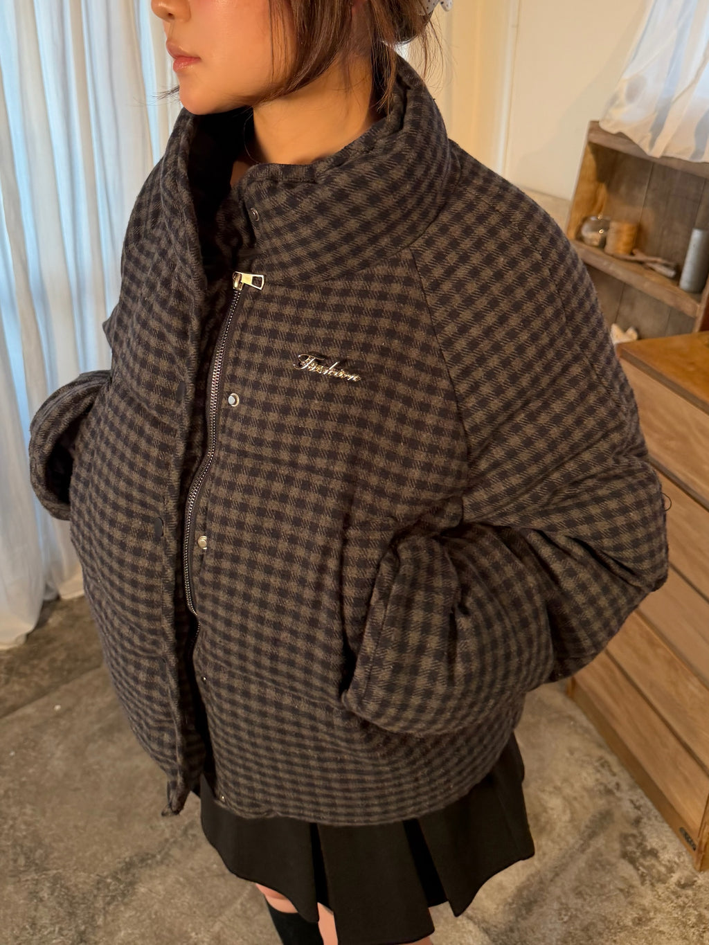 レトロチェックダウンジャケット