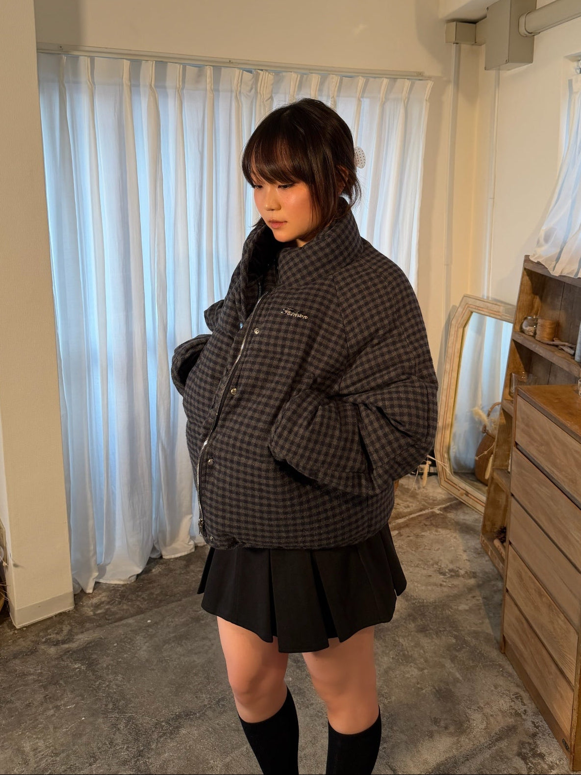 レトロチェックダウンジャケット