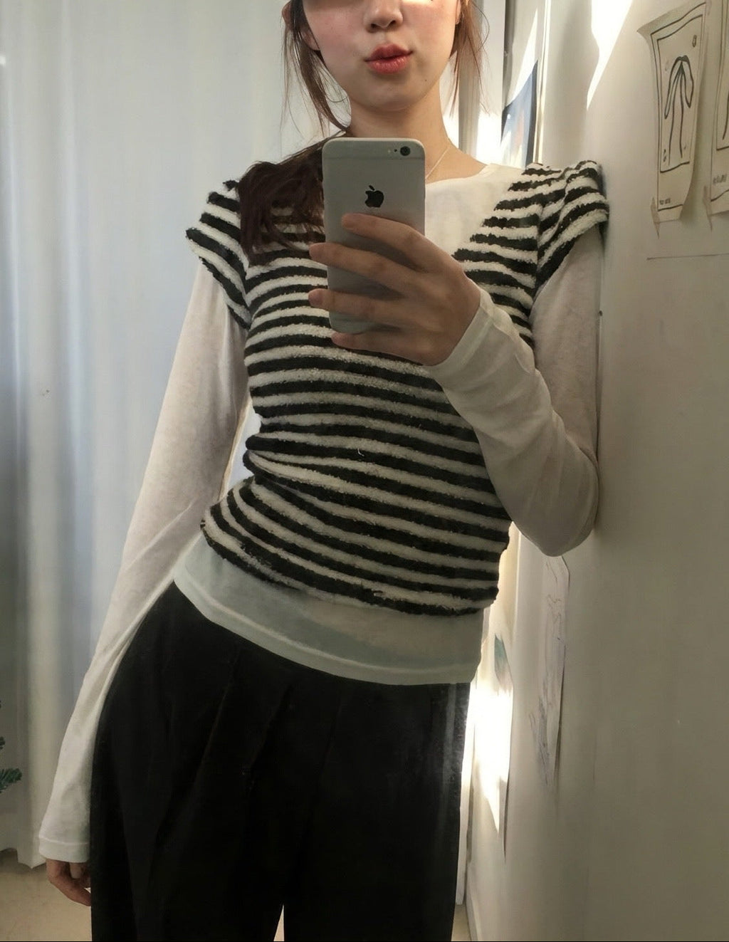 レトロブロッキングストライプニット T