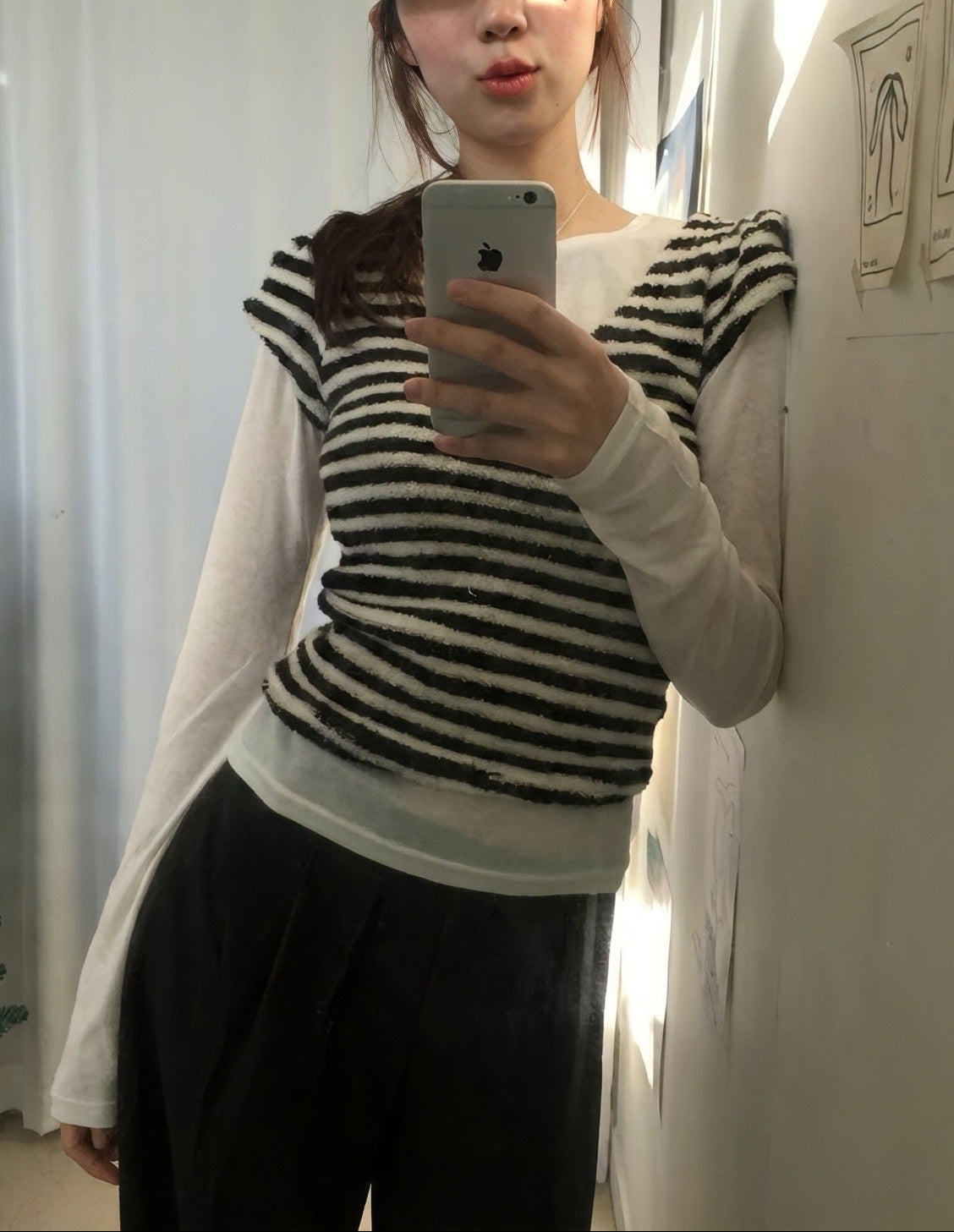 レトロブロッキングストライプニット T