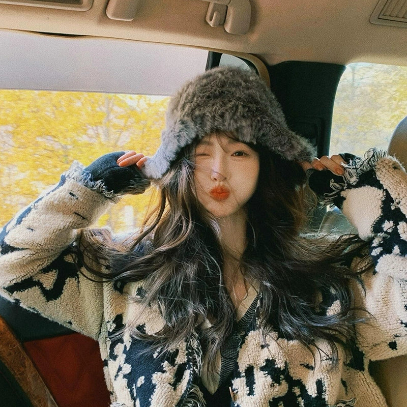 Y2Kビーニー風ニットバケットハット