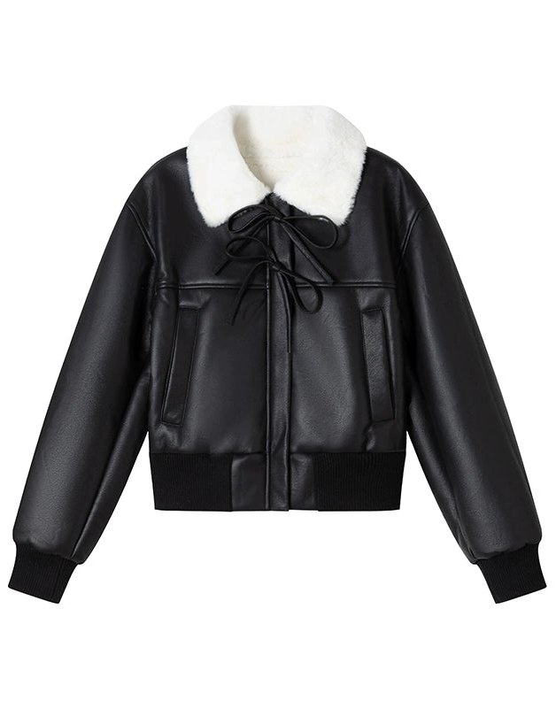 ファーリボンレザージャケット