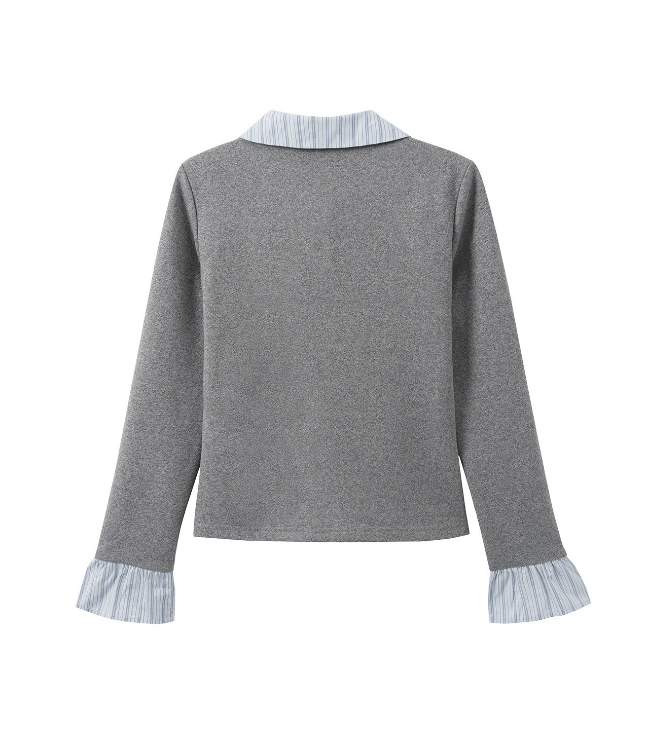 フェイクツーピースストライプポロカラーシャツ