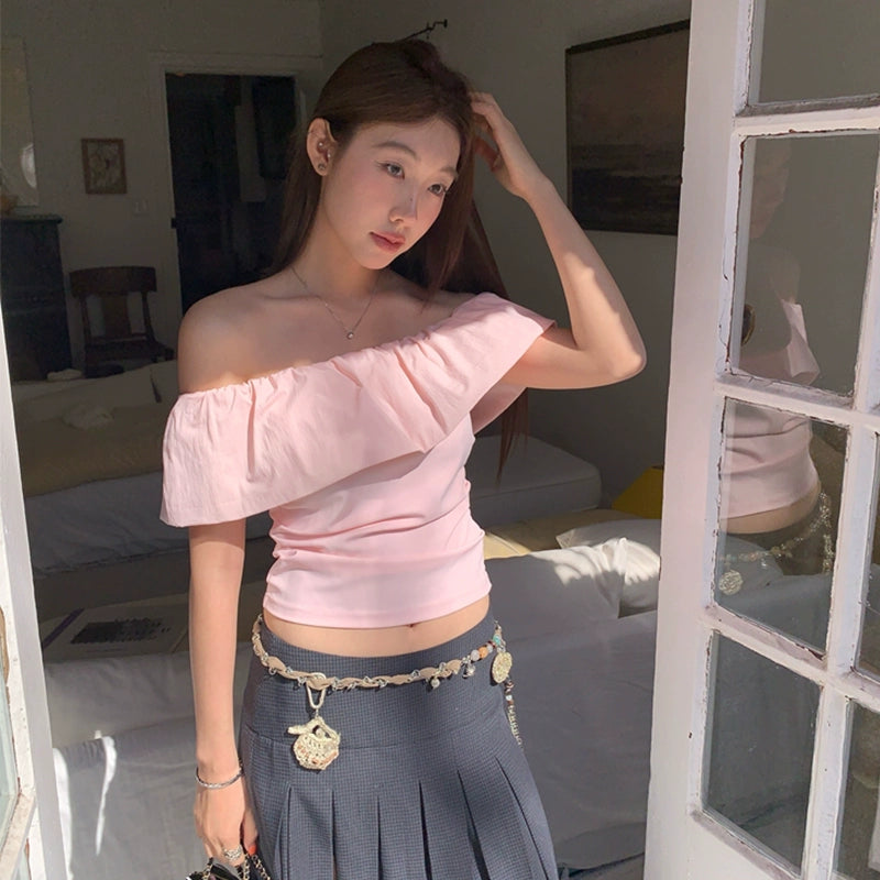 フレンチショートオフショルトップス