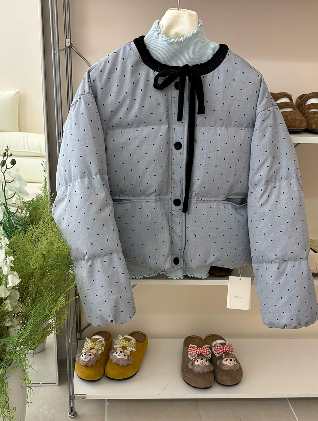 レースアップドットダウンリボンジャケット