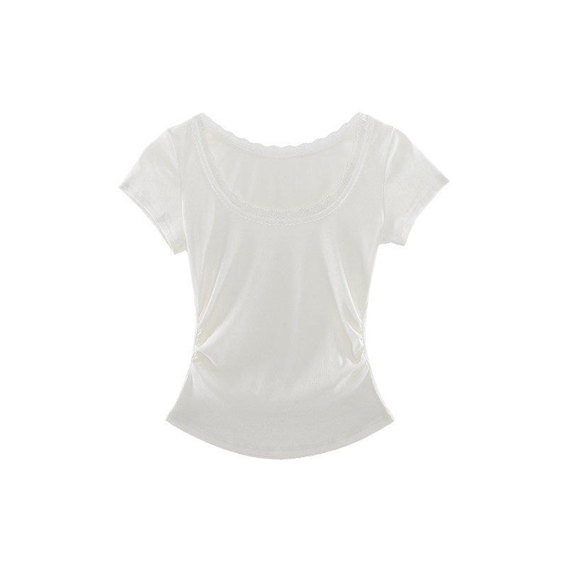 レーストリムリブTシャツ