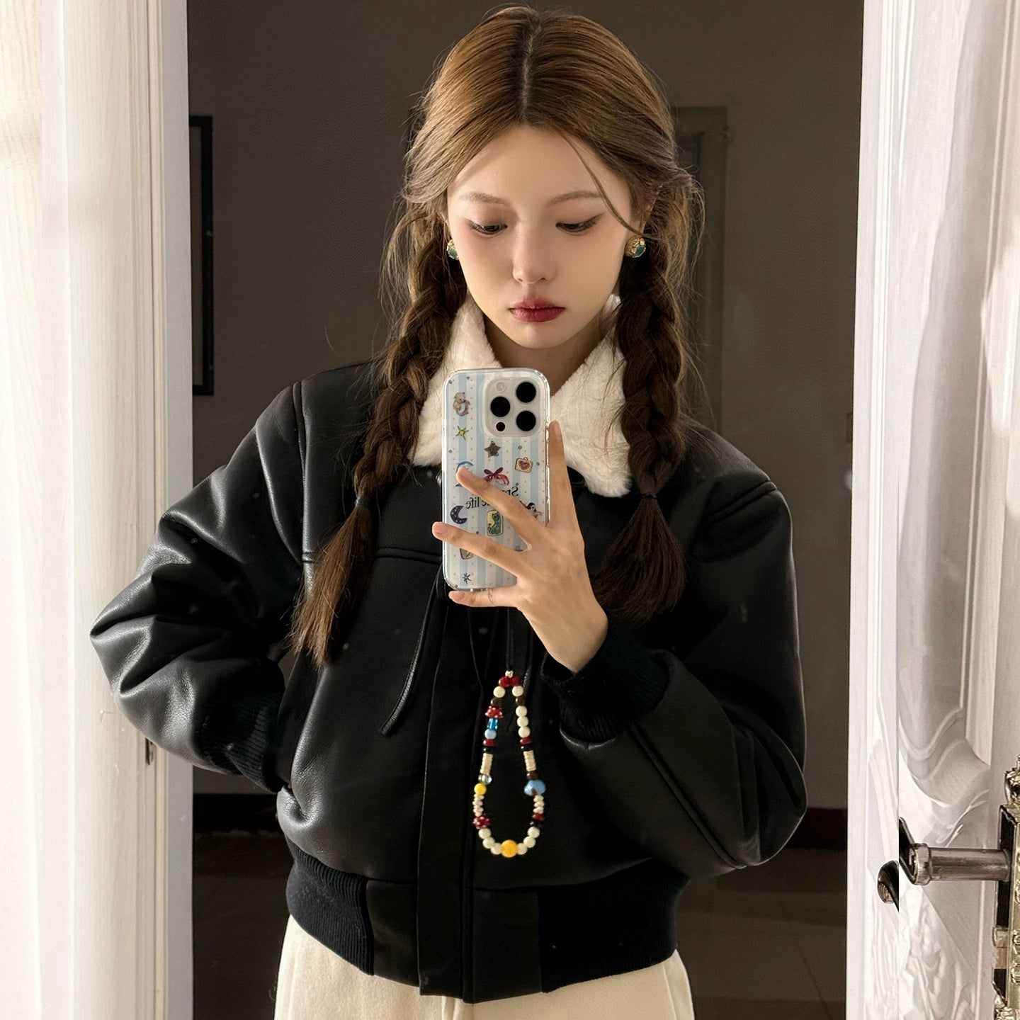 ファーリボンレザージャケット