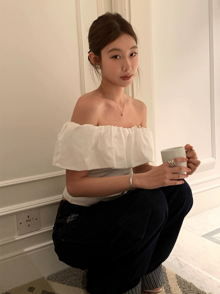 フレンチショートオフショルトップス