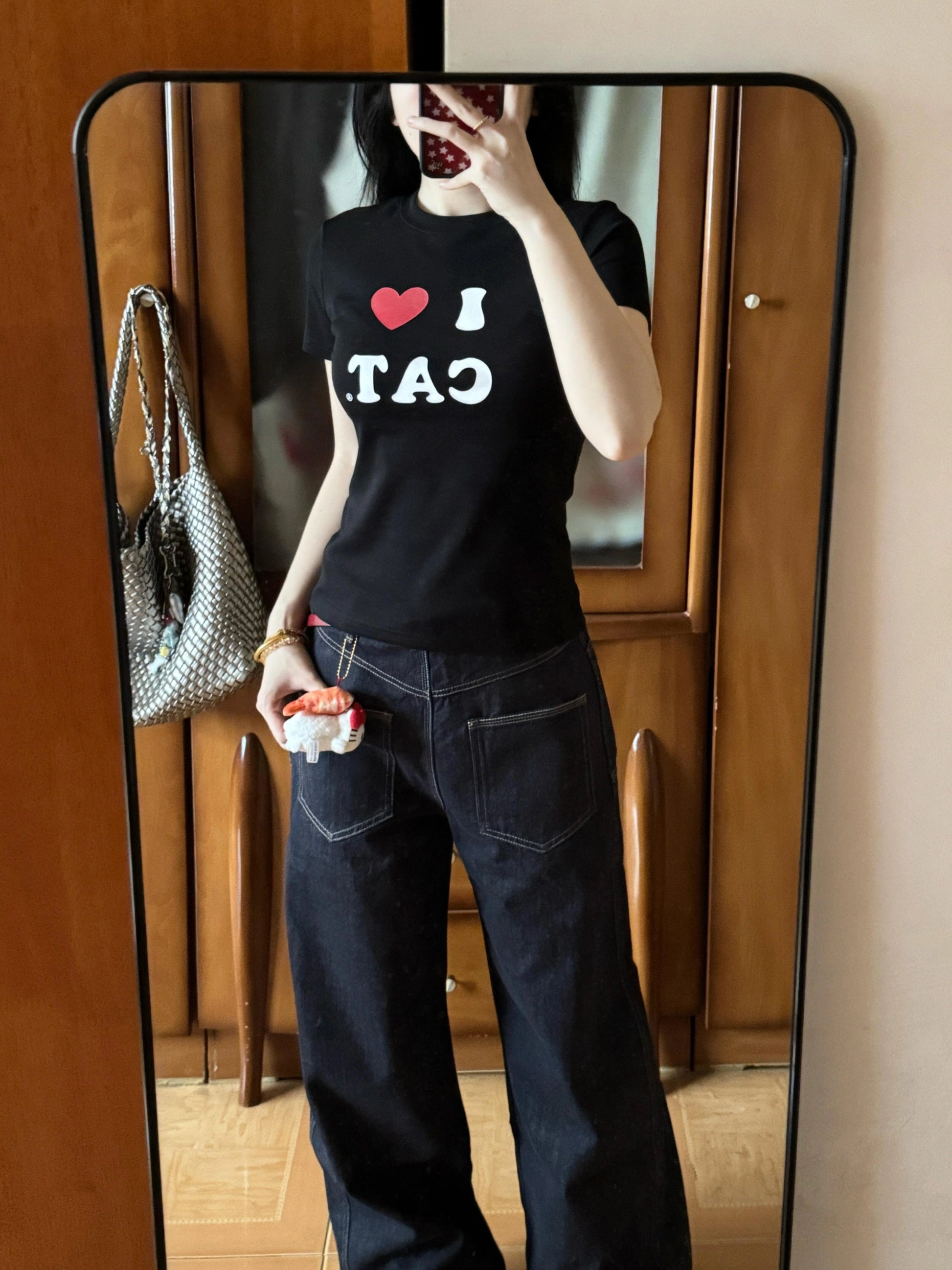 I LOVE CATプリントTシャツ