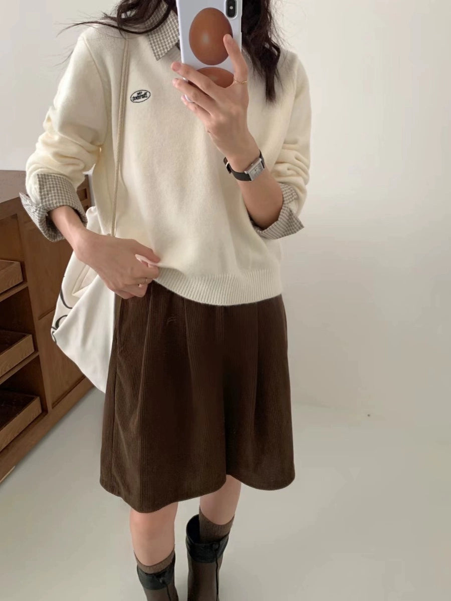 フェイクシャツツーピースルーズトップス