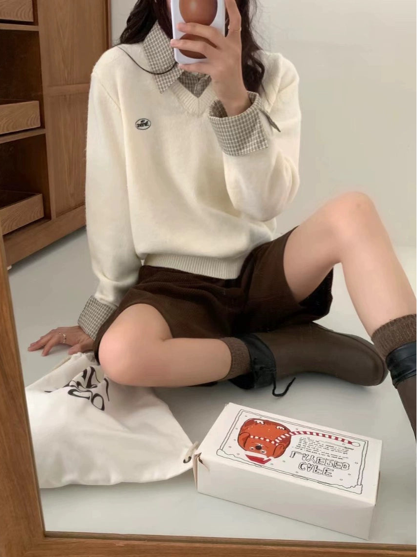 フェイクシャツツーピースルーズトップス