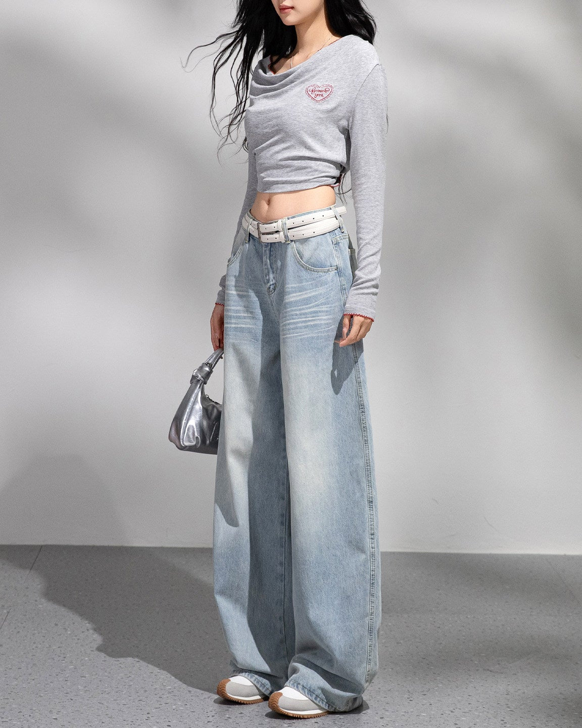 ヴィンテージワイドレッグドレープデニムパンツ