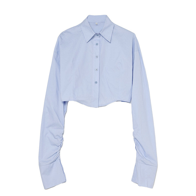 クロップドスリムブルーシャツ