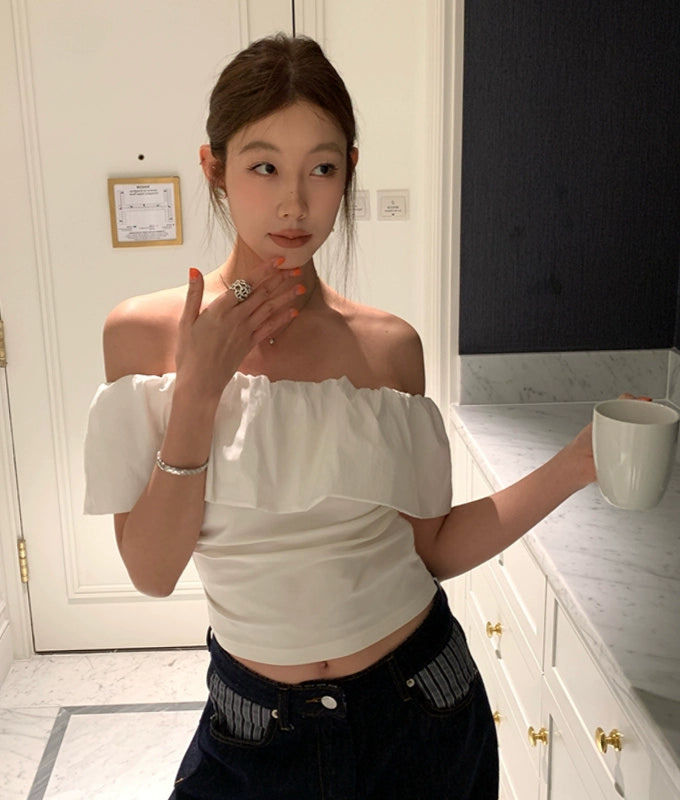 フレンチショートオフショルトップス