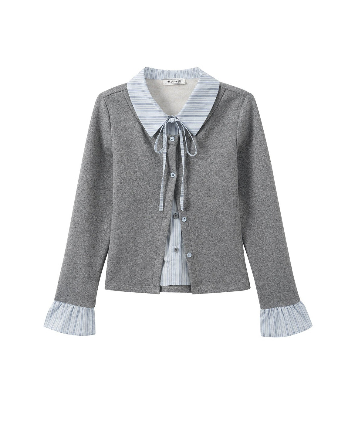 フェイクツーピースストライプポロカラーシャツ